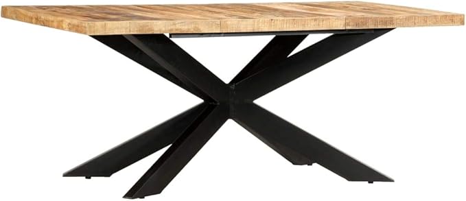 Natural Mango Wood Dining Table, Rectangular Kitchen Island for 6 People, Durable Solid Industrial Design for Dining Room Spaces