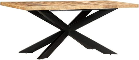 Natural Mango Wood Dining Table, Rectangular Kitchen Island for 6 People, Durable Solid Industrial Design for Dining Room Spaces
