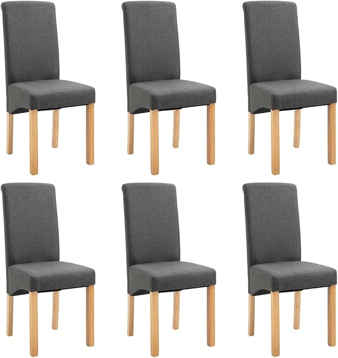 Dining Chair Set of 6 Gray Fabric Ergonomic Design with Wood Frame for Dining Room Kitchen and Living Room