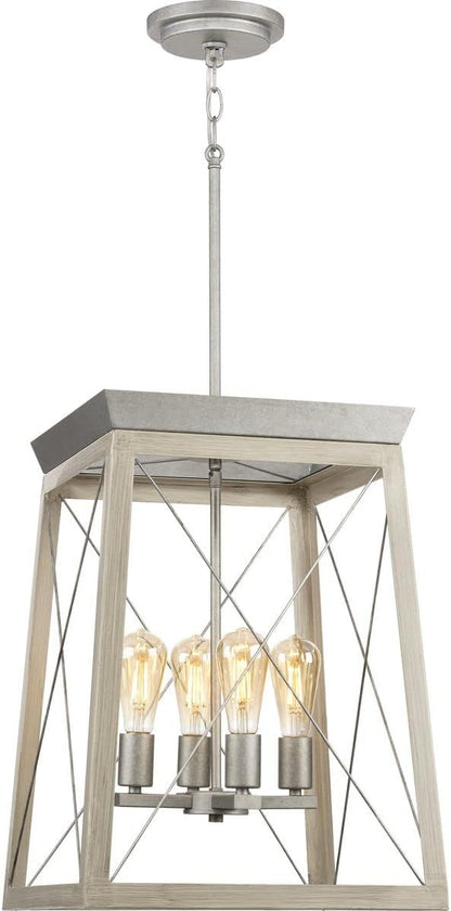 Progress Lighting Briarwood Collection 21 in. 4-Light Galvanized Farmhouse Foyer Chandelier with Painted Bleached Oak