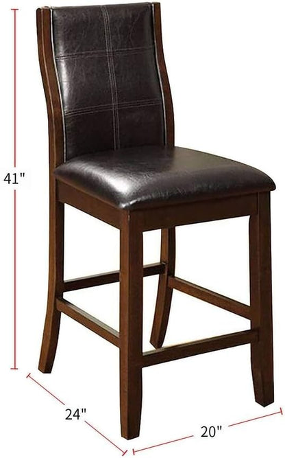 Set of 2 Transitional Counter Height Chairs, Brown Cherry Finish with Espresso Upholstered Seats, Stylish Design for Kitchen Island or Bar