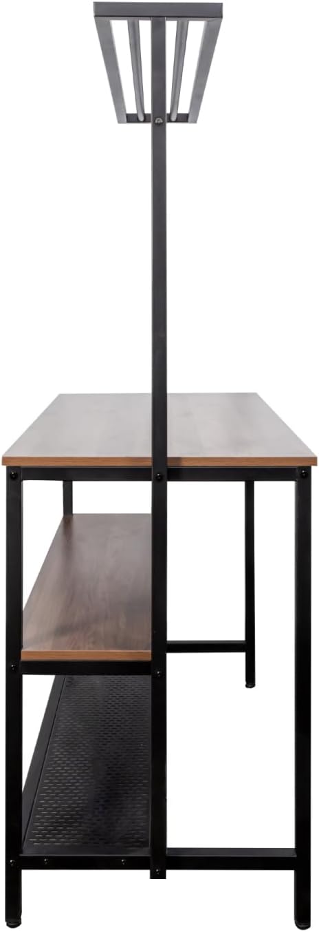 3-Tier Kitchen Island Table with Storage Shelves & Hooks - Walnut Finish