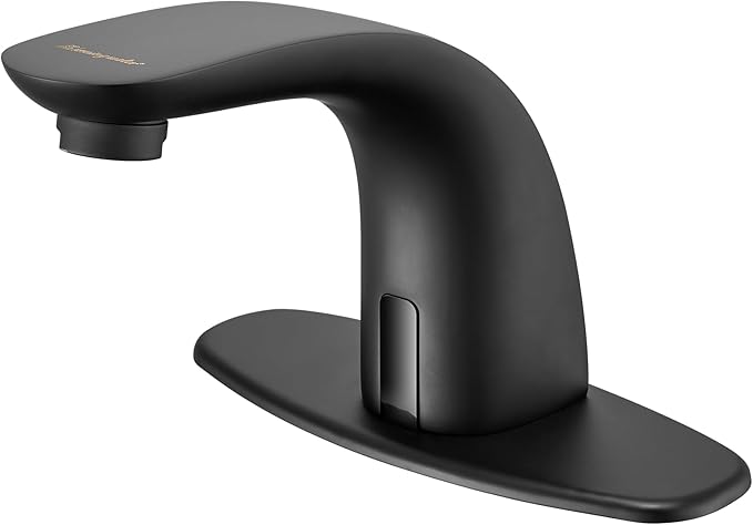 Charmingwater Touchless Bathroom Sink Faucet with Hole Cover Plate, Matte Black