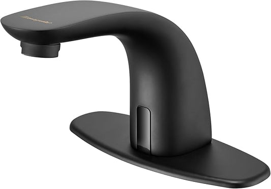 Charmingwater Touchless Bathroom Sink Faucet with Hole Cover Plate, Matte Black