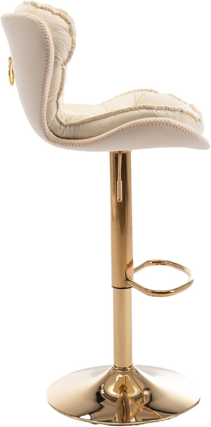 Rhomtree 24-33 Inch Swivel Bar Stools, Adjustable Counter Height Barstools, Velvet Back and Golden Footrest, Bar Chairs for Kitchen Island, Cafe, Bar, Bar Counter, Dining Room, Coffee(Cream Set of 4)
