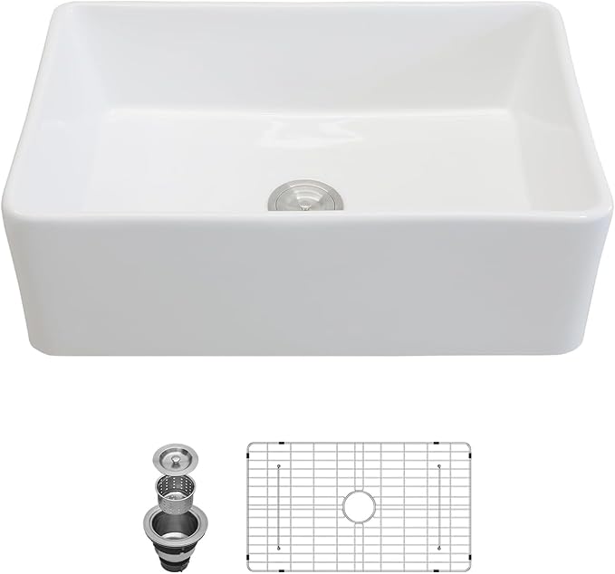 30 Farm Sink White - Kichae 30 x 20 x 9 Inch Farmhouse Kitchen Sink Flat Apron Front White Ceramic Porcelain Fireclay Single Bowl Rectangular Farmer Basin