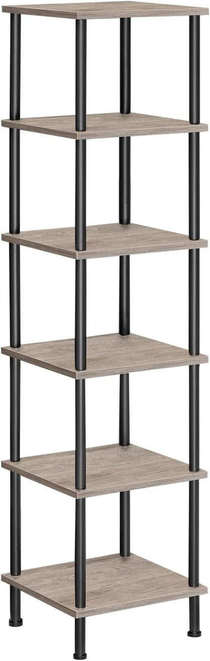 HOOBRO 6-Tier Corner Shelf, Corner Square Rack Display Shelf, Tall Storage Rack Plant Stand, Bookcase for Small Spaces, Living Room, Home Office, Kitchen, Greige and Black BG55CJ01