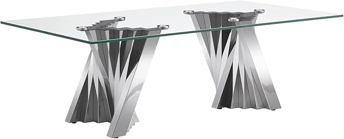 Henf Silver Glass Coffee Table with Mirrored Stainless Steel Base, 51"" Rectangle Modern Living Room Table Cocktail Table Luxury Tea Table Coffee Table for Home Office Living Room