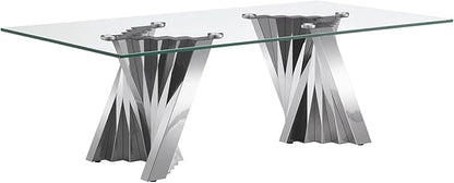 Henf Silver Glass Coffee Table with Mirrored Stainless Steel Base, 51"" Rectangle Modern Living Room Table Cocktail Table Luxury Tea Table Coffee Table for Home Office Living Room