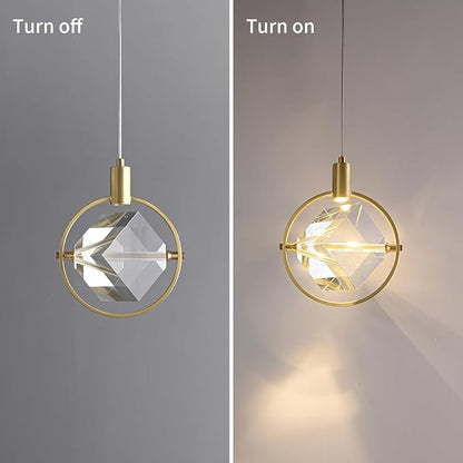 HEYAN Pendant Light Modern Crystal Pendant Light in Gold Brushed,Small Mini Crystal Chandelier Pendant Lights for Island Bar,Bedroom Lighting, Hallway, Dining Room,Living Room (Gold, 1 Light)
