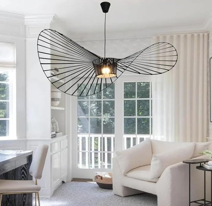 Modern Black Woven Chandelier, 55.1" Farmhouse Coastal Hat Pendant Light Fixtures Matte Black Handwoven Shade Boho Pendant Hanging Lamp for Kitchen Dining Room Bedroom Foyer Hallway