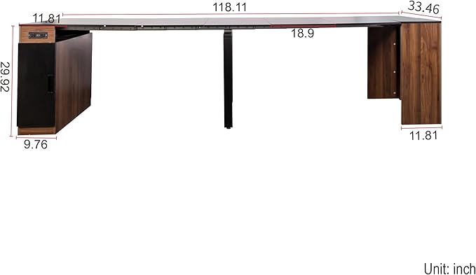 Extendable Dining Table with Storage, Transformer Extra Console Table for 1-12 People, Folding Space Saving Dining Room Table with Built-in Outlet for Homes, Apartments, Walnut Black