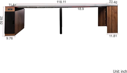 Modern Extendable Dining Table for 4-6 People with Outlet, Multifunctional Foldable Dinner Kitchen Table with Storage, Walnut+Black