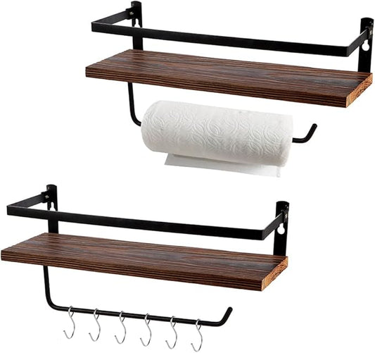 PHUNAYA Floating Shelves,Wall Mounted Shelf for Kitchen,Living Room,Bedroom,Bathroom Storage,Rustic Wood,Set of 2(Brown)