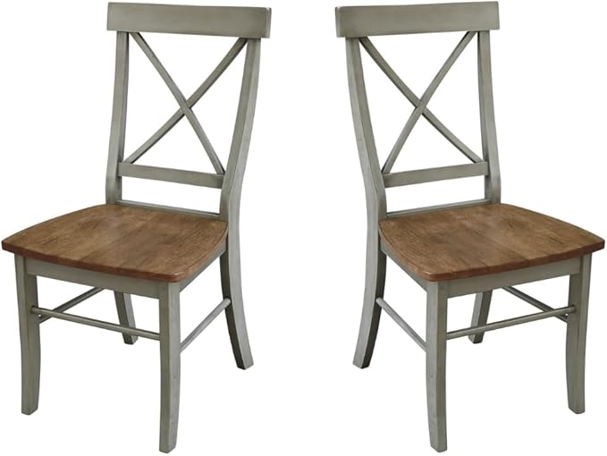 Set of Two X-Back Dining Chairs, Distressed Hickory/Stone