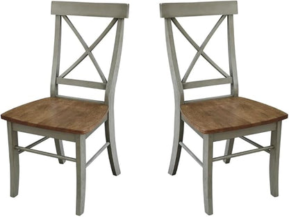 Set of Two X-Back Dining Chairs, Distressed Hickory/Stone