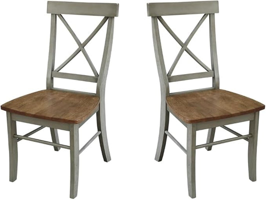 Set of Two X-Back Dining Chairs, Distressed Hickory/Stone