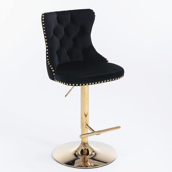 GOWE A&A Furniture,Golden Swivel Velvet Barstools Adjusatble Seat Height from 25-33 Inch, Modern Upholstered Bar Stools with Backs Comfortable Tufted for Home Pub and Kitchen Island£¨Black,Set of 2£©