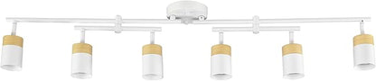Globe Electric 64000055 42" 6-Light Track Lighting, Double Center Swivel Bar, Matte White, Wood Toned Accents, Ceiling Light, Pivot Shades, 6 Bulb, Kitchen Lights, GU10 Sockets