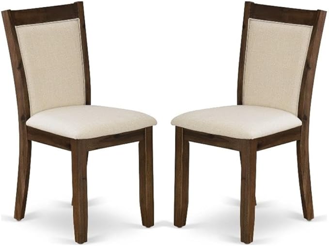 East West Furniture MZCNT32 Monza Parson Chairs - Light Beige Linen Fabric Upholstered Dining Chairs, Set of 2, Antique Walnut