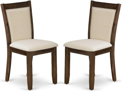 East West Furniture MZCNT32 Monza Parson Chairs - Light Beige Linen Fabric Upholstered Dining Chairs, Set of 2, Antique Walnut