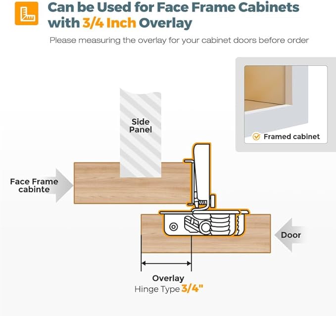 HOME EDIT 20 Pack 10 Pairs 3/4 inch Overlay Soft Close Cabinet Hinges for Kitchen, Stainless Steel Three-Way Adjustable, Concealed Self-Closing Door Hinges