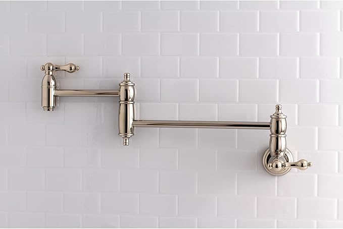 Kingston Brass KS3106AL Restoration Wall Mount Pot Filler Kitchen Faucet, Polished Nickel
