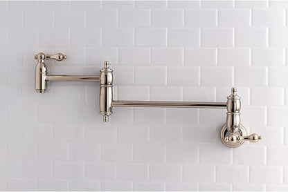 Kingston Brass KS3106AL Restoration Wall Mount Pot Filler Kitchen Faucet, Polished Nickel