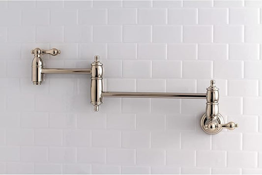 Kingston Brass KS3106AL Restoration Wall Mount Pot Filler Kitchen Faucet, Polished Nickel