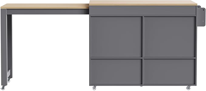 Ball & Cast 75" Kitchen Island with Extendable Dining Table,Rolling Dining Islands Cart On Wheels W/Spice Rack & 2 Drawers,Mobile Storage Kitchen Cart W/ 4 Door Cabinet,for Kitchen,Dining Room,Grey