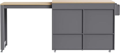 Polibi 74.5 Inch Kitchen Island with Extendable Dining Table, Rolling Storage Cart on Wheels, 2 Drawers & 4-Door Cabinet with Spice Rack, Grey
