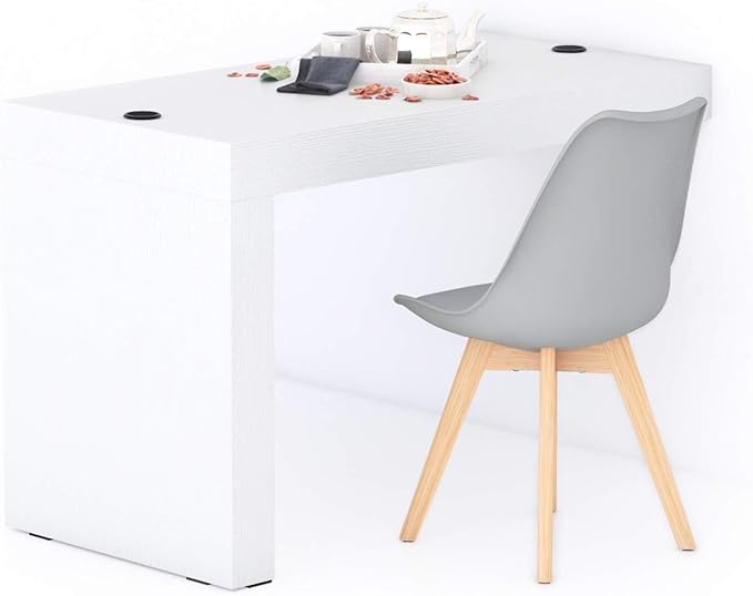 Mobili Fiver, Evolution Dining Table 47.2 x 23.6 in, with Wireless Charger, Ashwood White with One Leg, Made in Italy