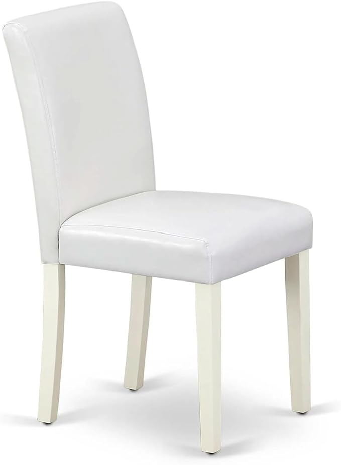 East West Furniture ABP2T64 Abbott Classic Parson Dining Chairs - White Faux Leather Upholstered Chairs, Set of 2, Linen White