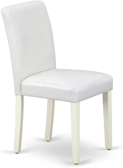 East West Furniture ABP2T64 Abbott Classic Parson Dining Chairs - White Faux Leather Upholstered Chairs, Set of 2, Linen White