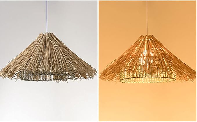 Pendant Lamp Tropical Single Light Bamboo Pendant Light Kitchen Rattan Hanging Light Modern Light Fixtures Ceiling Hanging for Living Room Dining Room, Kitchen, Restaurant