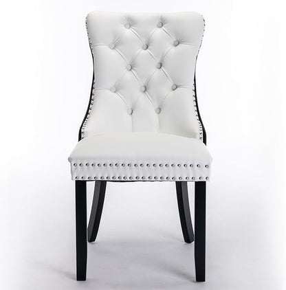 Dining Chairs Set of 2, PU Leather Upholstered Dining Room Side Chairs with Button Tufted Back, Nailhead Trim & Wooden Legs, Modern Counter Height Bar Stools for Home Kitchen Island, White+Black