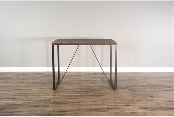 Pemberly Row Modern Counter Height Dining Table, 36''Hx47''Wx30''D, Mahogany Wood Top, Powder-Coated Metal Frame, Tobacco Leaf Finish, Industrial Style, Sturdy Sled Legs, Seats 4 for Kitchen or