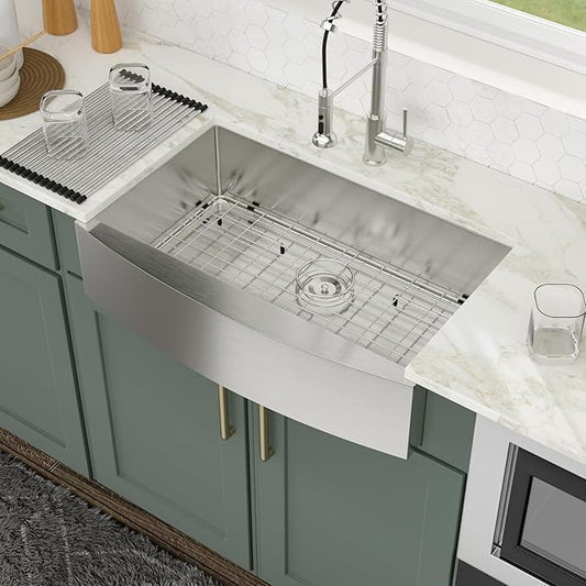 Logmey 33 Inch Apron Front Farmhouse Kitchen Sink,33x20 Premium 16 Gauge Stainless Steel Deep Single Bowl Sink,Ideal for Home Cooking,Cleaning & Daily Kitchen Use,Noise Reduction