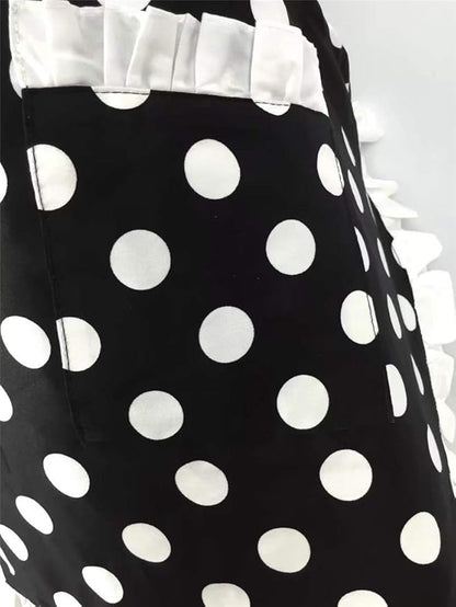 Hyzrz Cute Apron Retro Black Polka Dot Retro Ruffle Side Vintage Cooking Aprons with Pockets for Women Girls (Side White)