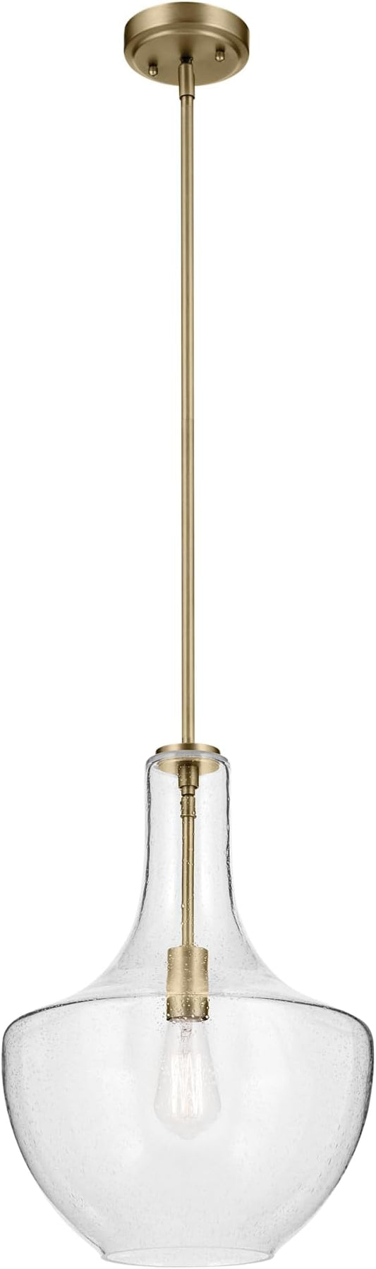 Everly 19.75" 1-Light Bell Pendant with Clear Seeded Glass in Brushed Nickel, for Kitchen Island, Dining Nook, Bedroom, (19.75" x 13.75") 42046NBRCS