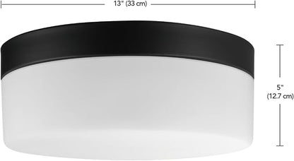 Globe Electric 44658 Mark LED Integrated Outdoor Flush Mount Ceiling Light, Black, Frosted Glass Shade, 2000 Lumen