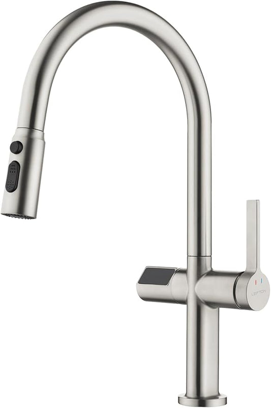Lefton Touchless Pull-Out Kitchen Faucet, Hands Free Motion Sensor Activated, Battery-Free Temperature Display, KF2206 (Contemporary, Brushed Nickel)
