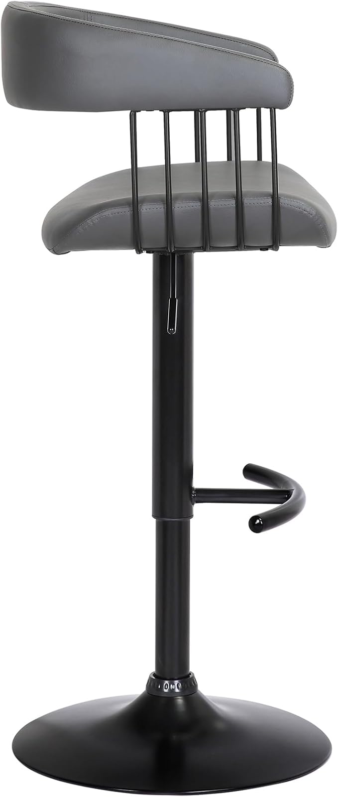 Armen Living Calista Adjustable Height Mid Century Modern Swivel Bar Stool for Kitchen Island Counter in Gray Faux Leather with Black Metal