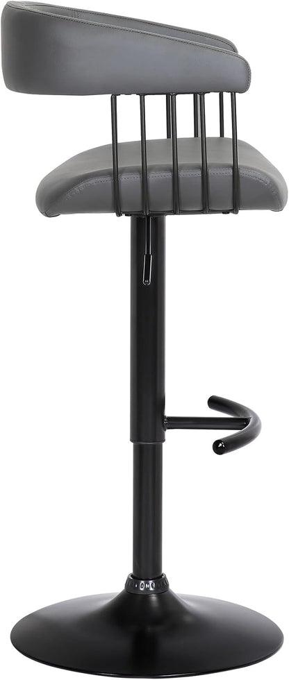Armen Living Calista Adjustable Height Mid Century Modern Swivel Bar Stool for Kitchen Island Counter in Gray Faux Leather with Black Metal