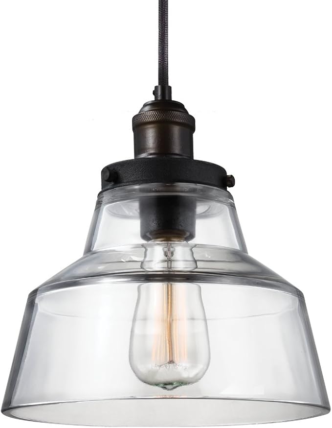 Feiss P1348PAGB/DWZ Baskin Glass Pendant Lighting, Brass, 1-Light (10"Dia x 10"H) 60watts