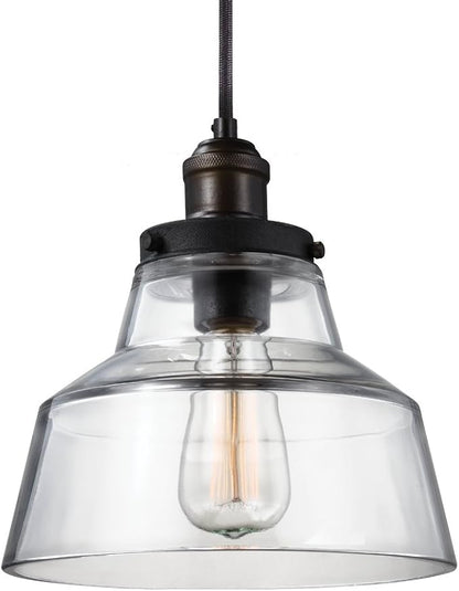 Feiss P1348PAGB/DWZ Baskin Glass Pendant Lighting, Brass, 1-Light (10"Dia x 10"H) 60watts