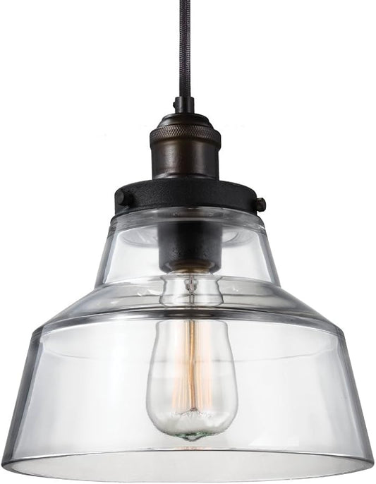 Feiss P1348PAGB/DWZ Baskin Glass Pendant Lighting, Brass, 1-Light (10"Dia x 10"H) 60watts