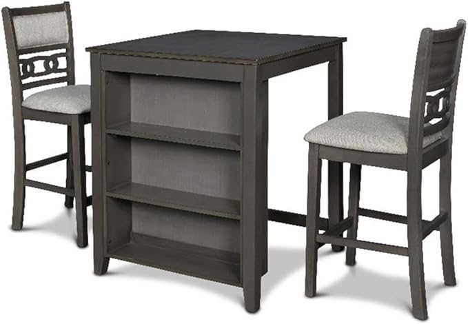 New Classic Furniture Gia Counter Table with Two Chairs and Storage Shelf, 30-Inch, Gray