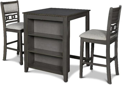 New Classic Furniture Gia Counter Table with Two Chairs and Storage Shelf, 30-Inch, Gray