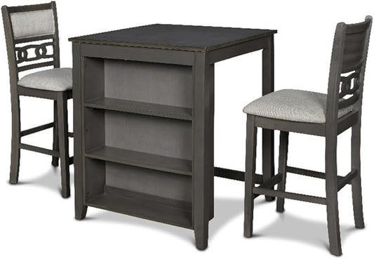 New Classic Furniture Gia Counter Table with Two Chairs and Storage Shelf, 30-Inch, Gray